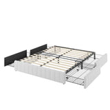 Allewie Queen Size Platform Bed Frame with 4 Large Storage Drawers, Velvet Vertical Channel Tufted Upholstered Bed Base, Wooden Slats Support, Noise-Free, No Box Spring Needed, Easy Assembly, White Allewie