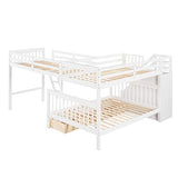 CITYLIGHT L-Shaped Bunk Bed for Kids, Solid WoodTriple Corner Bunk Bed with 3 Storage Drawers Attached a Twin Loft Bed,Bunk Beds with Stairs and Ladder for Boys Girls Teens,White CITYLIGHT