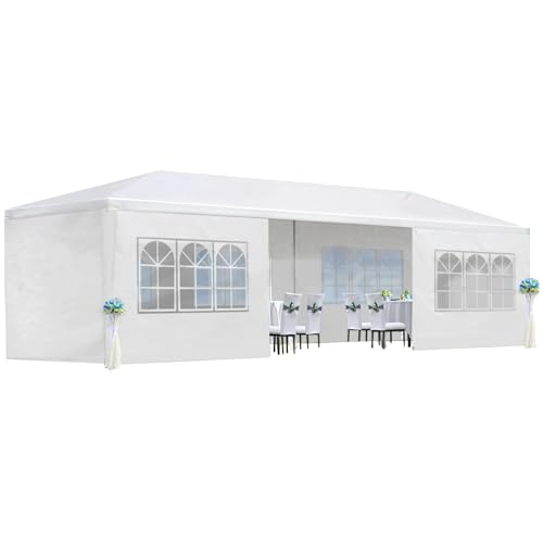 10'X30' Outdoor Party Tent Gazebo with 8 Removable Sidewalls, Large Wedding/Event Canopy Marquee Featuring Windows, Waterproof PE Roof & Stabilizing Kit Hipicute