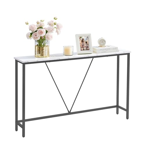 VASAGLE Console Sofa Table, Narrow Entryway Table, for Living Room, Bedroom, Easy Assembly, Marble White and Ink Black ULNT020W01 VASAGLE