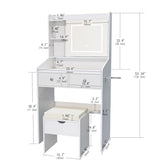 Viaozutis Vanity, Small Vanity Desk with Sliding Mirror, Dimmable LED Lights, 2 Drawers,Vanity Table Ideal for Bedroom (White) Viaozutis