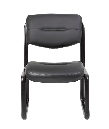 Boss Office Products B9539 Leather Sled Base Side Chair in Black, 250 Boss Office Products