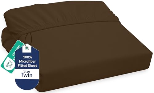Royale Linens Fitted Sheet Twin - Ultra Soft 1800 Brushed Microfiber - Hotel Luxury Bottom Sheets - Wrinkle Free & Fade Resistant - Deep Pocket Fitted Sheet Only (Twin, Chocolate) ROYALE LINENS