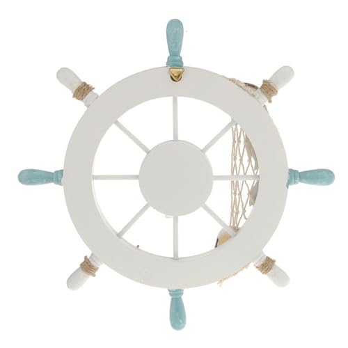 Rienar Nautical Beach Wooden Boat Ship Steering Wheel Fishing Net Shell Fish Home Wall Décor(11" Diameter) Rienar