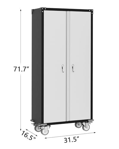 IDEALHOUSE 71" Black Metal Storage Cabinet with Lock - Heavy Duty Garage & Pantry Cabinet with 4 Adjustable Shelves, Secure Organization Cabinet for Office, Home, Shop IDEALHOUSE