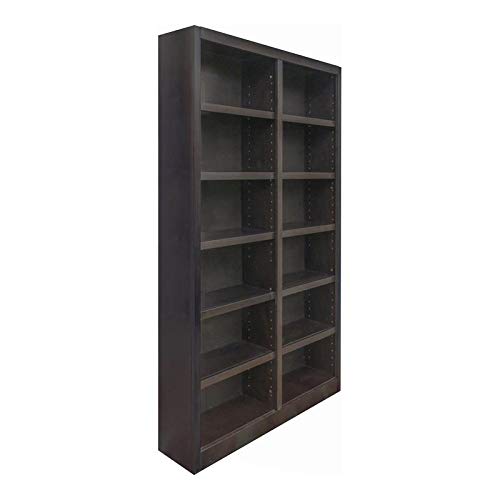 BOWERY HILL 84" Espresso Double Wide Wood Bookcase with 10 Adjustable Shelves BOWERY HILL