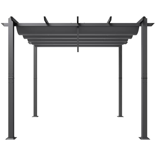 VEVOR 10'x10' Outdoor Retractable Pergola with Canopy, Aluminum Pergola with Retractable Canopy, Modern Pergola with Sun Shade Canopy for Patios, Gardens, Decks, Backyards (Gray) VEVOR