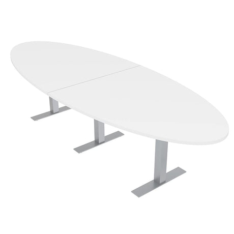 Harmony Series 10 Person Conference Table with Brushed Silver Metal T-Bases | 12 Ft Modular Oval Meeting Table | Scratch-Resistant Thermally-Fused Laminate | Made in USA | White SKUTCHI DESIGNS INC.