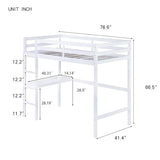Twin Size High Loft Bed with Built-in Desk,Rubber Wood Loft Beds for Kids with Ladder & Safety Guardrail,Space-Saving Study and Sleep Combination,Wooden Frame for Bedrooms,Easy Assembly,White GDFStudio
