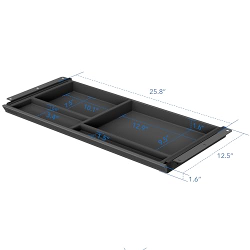 Mount-It! Under Desk Drawer with 4 Compartments, Deep Low-Profile Slide-Out Storage Organizer, 25.8″ x 12.5″ x 1.6″, Smooth Glide Pull-Out Tray for Traditional & Single Motor Standing Desks, Black Mount-It!