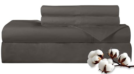 ROYALE LINENS 300 Thread Count 100% Long Staple Combed Cotton Sheet Set - 4 Piece Full Bed Sheets - 1 Fitted, 1 Flat, 2 Pillow Cases -Soft Cool & Crisp Sheet Set (Full, Grey) ROYALE LINENS