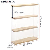 NONEMEY Clear Acrylic Display Case Stand with Wood Base 2 Tier、3 Tier、12/24 Compartments Storage Box Wall Mount Showcase Dustproof Organizer Box for NONEMEY