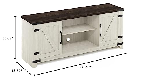 Furinno Jensen Farmhouse Barn Door Living Room TV Stand with Storage Cabinets for TV up to 70 Inch, Ebony/White Wash - WoodArtSupply