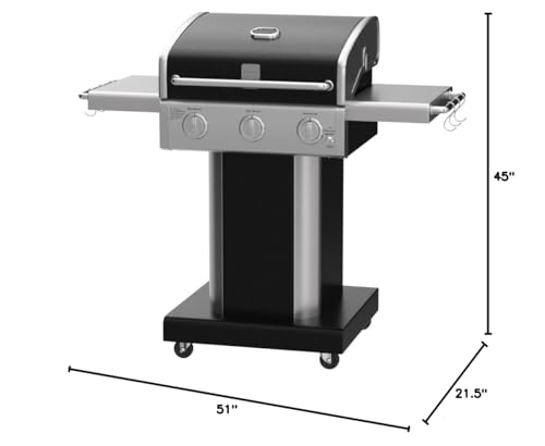 Kenmore 3-Burner Propane BBQ Grill, 30,000 BTUs Gas Grill with Cast Iron Cooking Grates, Folding Side Tables & Wheels, Outdoor Grill with Tool Hooks, Black Kenmore