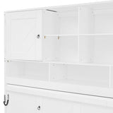 SOFTSEA Queen Size Horizontal Murphy Bed with Shelves, Foldable Wall Bed with Top Cabinets, Space-Saving Hidden Murphy Bed Frame for Guest Room, Bedroom, Office, White SOFTSEA