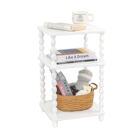 Fultyle End Table, Small Side Table with 3 Tier Open Shelf, Modern NightStand Bedside Table for Living Room, Bedroom, Office and Small Spaces (White) Fultyle