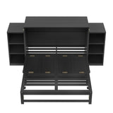DNChuan Full Size Murphy Cabinet Bed with Spacious Storage Drawer, Foldable Murphy Cabinet Bed Frame with Storage Shelves, Space Saving, No Noise, Kids, Boys, Adults, Dark Gray DNChuan