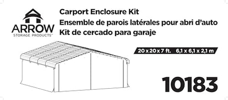 Arrow Carports Enclosure Kit for Galvanized Steel Carport, Fabric Carport Wall Panels, 20' x 20' x 7' Arrow
