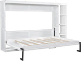 Virubi Full Horizontal Murphy Bed with Storage Shelves,Wood Fold Up Modern Murphy Wall Bed Cabinet with Storage Bookcase for Adults (White,Full) Virubi