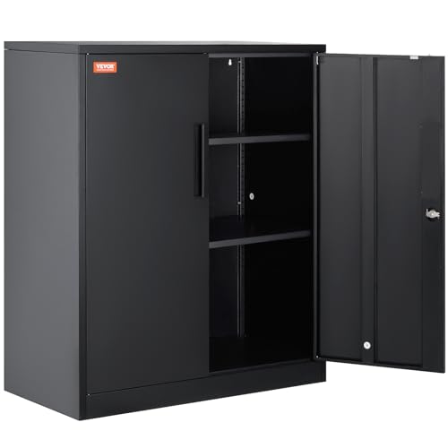 VEVOR Metal Storage Cabinet with 2 Magnetic Doors and 2 Adjustable Shelves, 200 lbs Capacity per Shelf, Locking Steel Storage Cabinet, 42'' Metal Cabinet with 3 Keys, for Office, Garage, Home VEVOR
