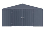 Arrow Shed Elite 14' x 12' Tall Outdoor Steel Storage Shed with High Gable and Lockable Doors Storage Building, Anthracite Arrow