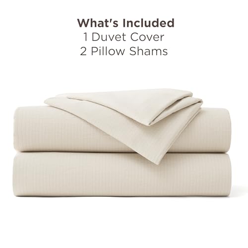 Bedsure Textured Duvet Cover Queen Size - Cotton-Like Polyester Jacquard Duvet Cover Set for All Seasons - 3 Pieces Ultra Soft Bedding Set with 2 Pillow Shams, NO Comforter (Beige, Queen, 90"x90") Bedsure