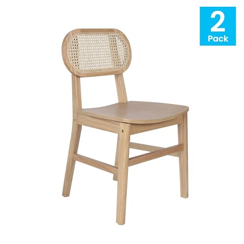 Flash Furniture Jacob Set of 2 Commercial Cane Rattan Dining and Event Chairs with Solid Wood Frame and Seat, Natural Flash Furniture