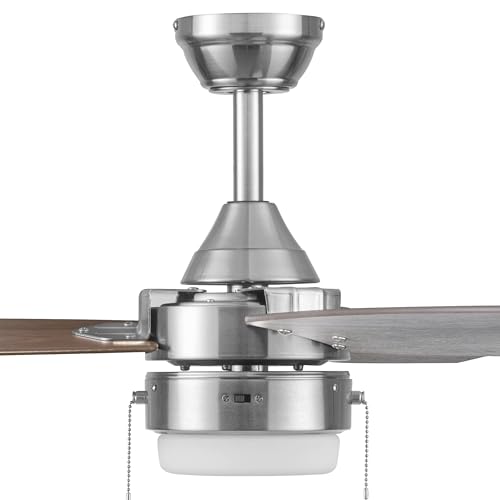 Honeywell Ceiling Fans Berryhill, 48 Inch Ceiling Fan with Color Changing LED Light, Pull Chain, Dual Mounting Options, 3 Dual Finish Blades, Reversible Airflow - 51857-01 (Brushed Nickel) Honeywell Ceiling Fans