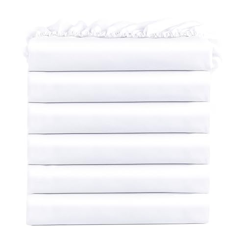 FreshCulture Twin Fitted Sheets, Bulk Pack of 6, Deep Pocket, Soft Microfiber Bottom Sheets for Home, Salons, Hotels, Twin Size Fitted Sheets Only (White) FreshCulture