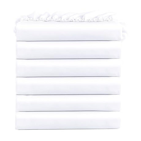 FreshCulture Twin Fitted Sheets, Bulk Pack of 6, Deep Pocket, Soft Microfiber Bottom Sheets for Home, Salons, Hotels, Twin Size Fitted Sheets Only (White) FreshCulture
