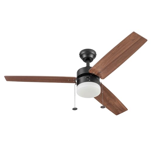 Prominence Home Reston, 48 Inch Modern Farmhouse LED Ceiling Fan with Light, Pull Chain, Dual Mounting Options, Dual Finish Blades, Reversible Motor - 51588-01 (Bronze) Prominence Home