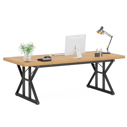 LITTLE TREE 70.8-Inch Large Executive Desk, Modern Computer Office Desk, Wooden Writing Desk Study Table for Home Office - WoodArtSupply