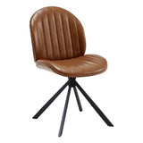Relbiety 19" Faux Leather Swivel Office Chair No Wheels, Upholstered Armless Modern Desk Task Criss Cross Chair Legged No Wheels and No Arms, Swivel Vanity Chairs for Bedroom Office, Brown Relbiety