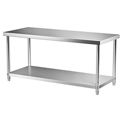 VEVOR Stainless Steel Prep Table, 72 x 30 x 34 Inch, 550lbs Load Capacity Heavy Duty Metal Worktable with Adjustable Undershelf, Commercial Workstation for Kitchen Restaurant Garage Backyard VEVOR