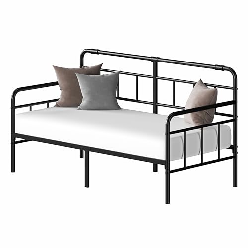 Goltriever Daybed-Metal-Twin-Bed-Frames - with Modern Headboard,Strong Mattress Foundation with Steel Slats Support,No Box Spring Needed,Black Goltriever