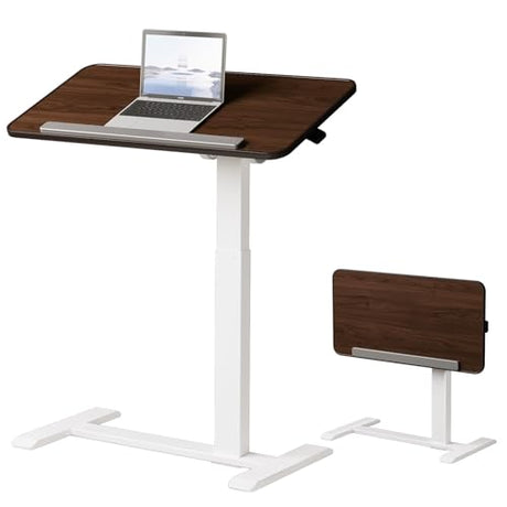 TecbL 180° Tiltable Mobile Standing Desk, Overbed Table with Wheels, 25.6" - 40.5" Height Adjustable Bedside Table, Portable Rolling Computer Desk for Home Office, Hospital (Walnut) TecbL