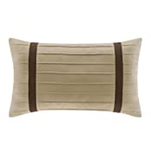 Madison Park Palmer Comforter Set - Faux Suede Design, Striped Accent, All Season Down Alternative Bedding, Matching Shams, Decorative Pillow, Bed Skirt, King (104 in x 92 in), Natural 7 Piece Madison Park