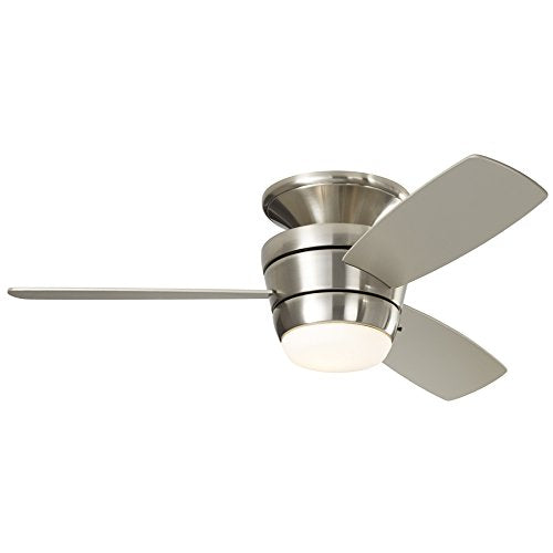 Harbor Breeze Mazon 44-in Brushed Nickel Flush Mount Indoor Ceiling Fan with Light Kit and Remote (3-Blade) HARBOR BREEZE