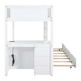 Ball & Cast Twin-Over-Twin Bunk Bed with Twin Size Trundle,Solid Wood Bedframe W/Desk & Drawers,USB,Space Saving,Easy Assembly,Multifunctional Bedroom Furniture Set for Boys Girls Teens,White Ball & Cast