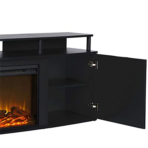 Ameriwood Home Carson Fireplace TV Stand for TVs up to 70 Inch, Replaceable Electric Fireplace Insert Heater, Realistic Log and Flame Effect, For Living Room or Bedroom, Black