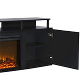 Ameriwood Home Carson Fireplace TV Stand for TVs up to 70 Inch, Replaceable Electric Fireplace Insert Heater, Realistic Log and Flame Effect, For Living Room or Bedroom, Black Ameriwood Home