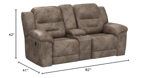 Signature Design by Ashley Stoneland Faux Leather Manual Double Reclining Loveseat with Center Console, Light Brown Signature Design by Ashley