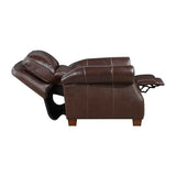 Lexicon Push Back Reclining Chair, Top Grain Leather Match Push Back Recliner Chair with Nailhead Trim, Rolled Arms, Solid Wood Legs, for Living Room/Apartment/Office, Easy Assembly, Brown
