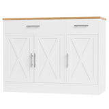 Shintenchi Modern Farmhouse Sideboard Buffet Cabinet with Storage with 3 Doors,42" Barn Doors Buffet Cabinet with Storage, Wood Coffee Bar Cabinet with Adjustable Shelf for Kitchen Living Room,White Shintenchi