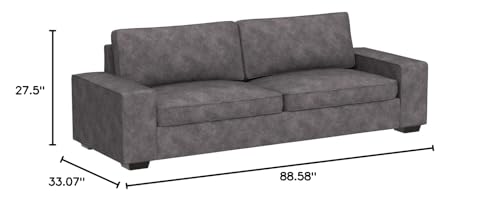 LEISLAND 88.58" Modern Sofas Couches for Living Room, Chenille Deep Seat Sofas & couches with Metal, Removable Low-Back Sofa Cushion and Detachable Sofa Cover/Easy to Install(Dark Grey) LEISLAND