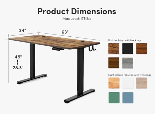 FEZIBO Electric Standing Desk, 63 x 24 Inches Height Adjustable Stand up Desk, Sit Stand Home Office Desk, Computer Desk, Rustic Brown FEZIBO