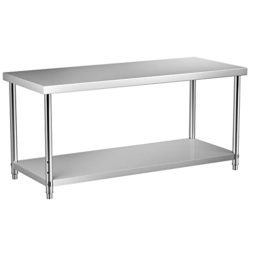 VEVOR Stainless Steel Prep Table, 72 x 30 x 34 Inch, 550lbs Load Capacity Heavy Duty Metal Worktable with Adjustable Undershelf, Commercial Workstation for Kitchen Restaurant Garage Backyard VEVOR