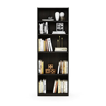 FURINNO JAYA Simply Home 5-Shelf Bookcase, 5-Tier, Espresso - WoodArtSupply