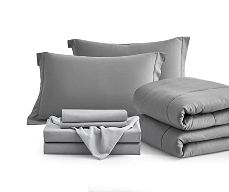 Maple&Stone Full Size Comforter Set 7 Pieces Bed in a Bag - Down Alternative Bed Set with Sheets, Pillowcases & Shams, Soft Reversible Duvet Insert,Grey Maple&Stone