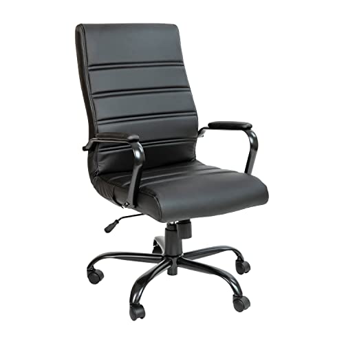 EMMA + OLIVER Faux Leather High-Back Swivel Home Office Desk Chair with Wheels, Padded Seat, and Armrests, Adjustable Height Multipurpose Office Chair, Black EMMA + OLIVER